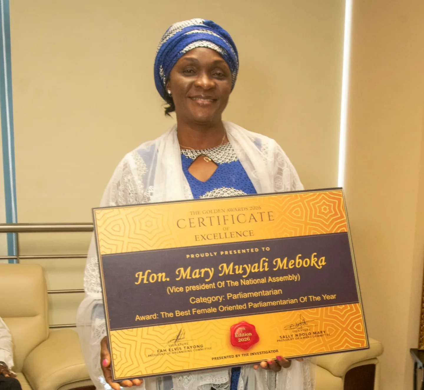 L’Honorable Mary Muyali Meboka couronnée aux « Golden Awards 2026 » : Un engagement pour l’avenir